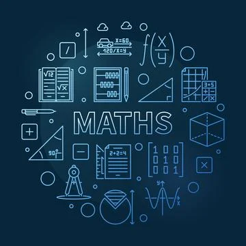 Maths concept vector thin line round blue banner. Math illustration 库存插图