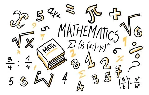 Maths doodle line set school Illustration. Hand Drawn Stock Illustration