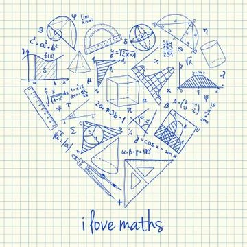 Maths drawings in heart shape Stock Illustration