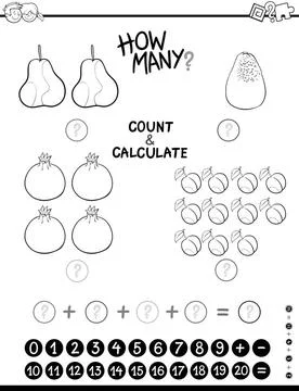 Maths educational coloring page Black and White Cartoon Illustration of Ed... Stock Photos