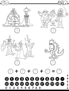 Maths educational game coloring page Stock Illustration