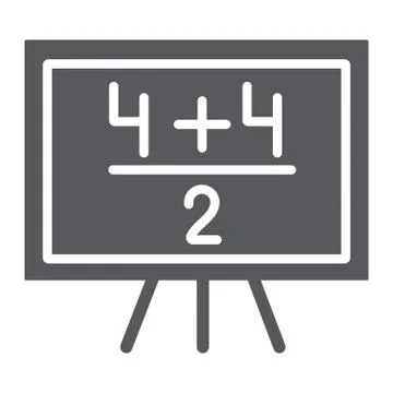 Maths example glyph icon, lesson and mathematical, blackboard with arithmetic Stock Illustration