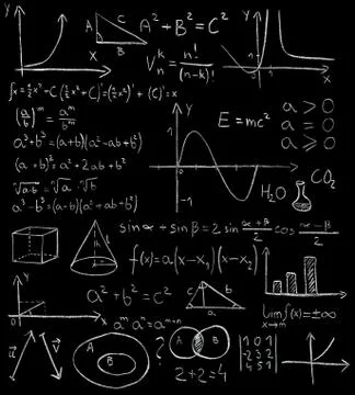 Maths formulas on a blackboard Stock Photos