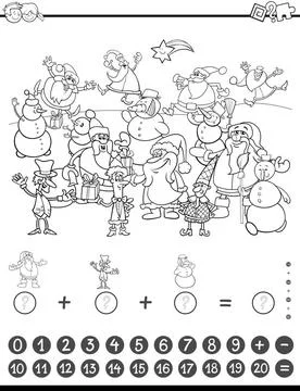 Maths game for coloring Black and White Cartoon Illustration of Educationa... Stock Photos