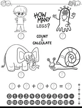 Maths game coloring book Black and White Cartoon Illustration of Education... Stock Photos