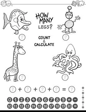 Maths game coloring page Black and White Cartoon Illustration of Education... Stock Photos