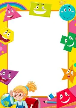 Maths Geometric Shapes Cartoon Frame with Female Student Illustrazione stock