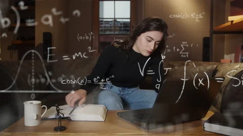 Maths physic and science formula with a notebook and laptop Stock Footage 155557750