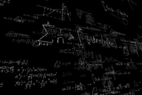 Maths problems solved on blackboard Foto stock