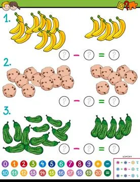 Maths subtraction calculation educational game for kids Cartoon Illustrati... Stock Photos