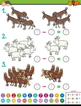 Maths subtraction educational game for children Cartoon Illustration of Ed... Stock Photos