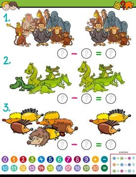 Maths subtraction educational game for kids Cartoon Illustration of Educat... Stock Photos