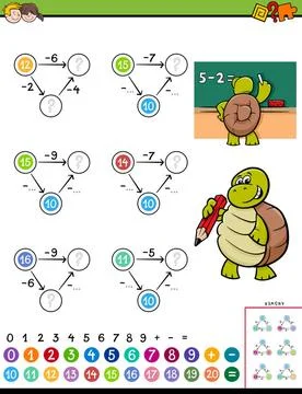 Maths subtraction educational game for kids Cartoon Illustration of Educat... Stock Photos