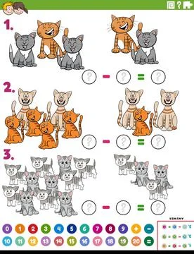 Maths subtraction educational task with cats Cartoon Illustration of Educa... Stock Photos