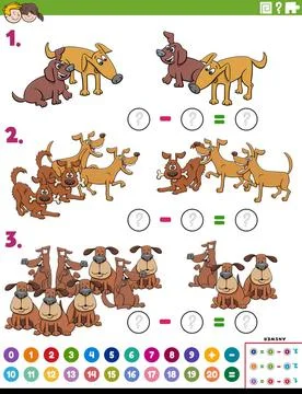 Maths subtraction educational task with comic dogs Cartoon Illustration of... Stock Photos
