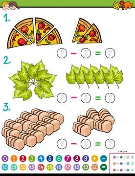 Maths subtraction educational task for kids Cartoon Illustration of Educat... Stock Photos