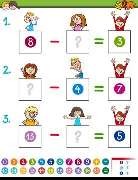 Maths subtraction game with kid characters Cartoon Illustration of Educati... Stock Photos