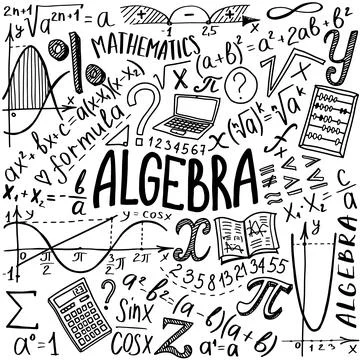 Maths symbols icon set. Algebra or mathematics subject doodle design. Education Illustrazione stock
