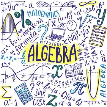 Maths symbols icon set. Algebra or mathematics subject doodle design. Education Stock Illustration