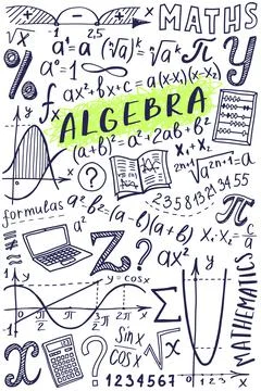 Maths symbols icon set. Algebra or mathematics subject doodle design. Education Stock Illustration