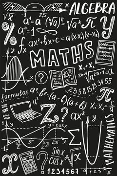 Maths symbols icon set. Algebra or mathematics subject doodle design. Educati 库存插图