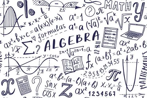 Maths symbols icon set. Algebra or mathematics subject doodle design. Educati Stock Illustration