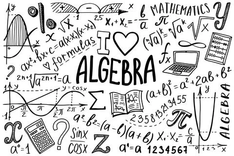 Maths symbols icon set. Algebra or mathematics subject doodle design. Education Stock Illustration