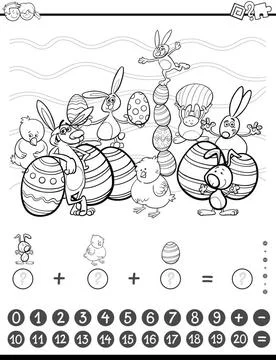 Maths task coloring book Black and White Cartoon Illustration of Education... Stock Photos