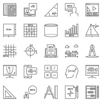 Maths thin line icons set - Basic Mathematics and Science concept vector sy.. 스톡 일러스트