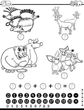 Maths worksheet for coloring Black and White Cartoon Illustration of Educa... Stock Photos