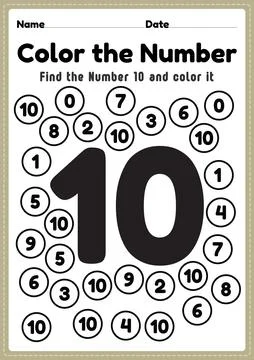 Maths worksheet for kg class, number 10 coloring math activities Stock Illustration