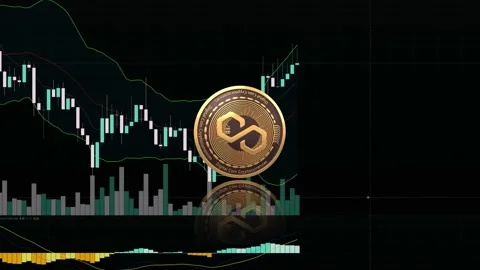 Matic polygon gold crypto token coin symbol on the background of a falling graph Stock Footage 162869631