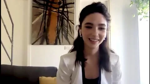 Matilda De Angelis is interviewed about video series 'Leonardo' - 2021 Stock Footage 157438861