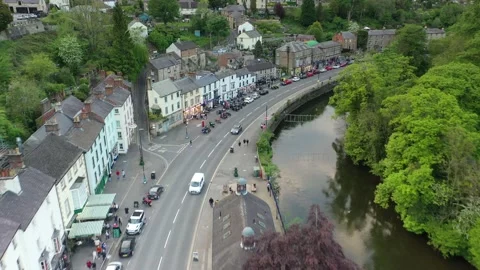 Matlock Bath track along road Derbyshire Peak District aerial Stock Footage 154875125
