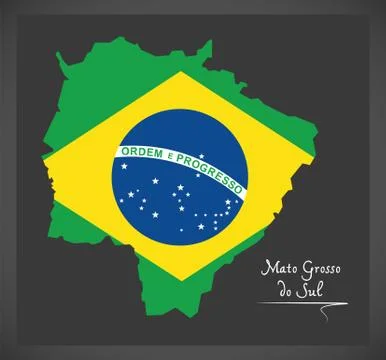 Mato Grosso do Sul map with Brazilian national flag illustration Stock Illustration