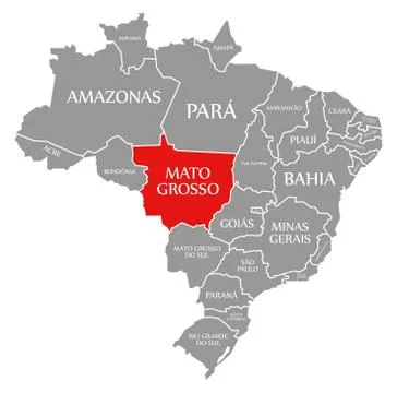 Mato Grosso red highlighted in map of Brazil Stock Illustration