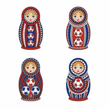 Matrioshka or nesting dolls set isolated on white background. Matroska is Stock Illustration