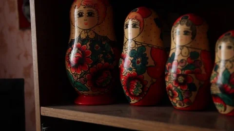 Matrioshka on the shelf (russian doll) Stock Footage 83934310