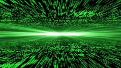Matrix 3d - flying through energized cyberspace, light on the horizon イラスト素材