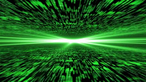 Matrix 3d - flying through energized cyberspace, light on the horizon Stock Illustration