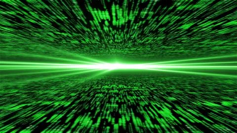 Matrix 3d - flying through energized cyberspace, light on the horizon Stock-Illustration