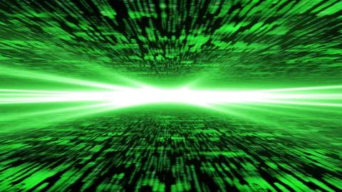 Matrix 3d - flying through energized cyberspace, strong light on the horizon Stock Illustration