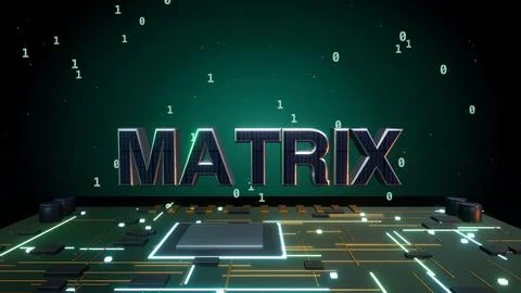 MATRIX 3D Text with Binary Data on a Circuit Board Stock Illustration