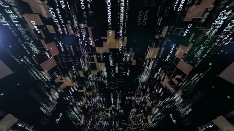 Matrix with 3d walls of source code in cyberspace Stock Footage 171375904
