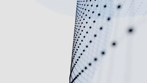 Matrix of abstract geometry with blue lines and dots waving and twisting. 3.. イラスト素材