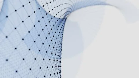 Matrix of abstract geometry with blue lines and dots waving and twisting. 3.. イラスト素材