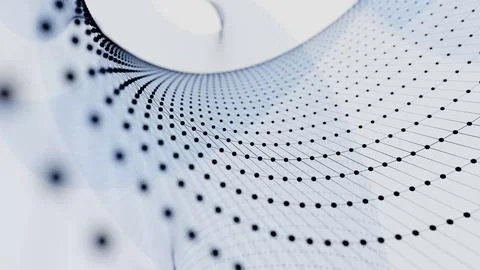 Matrix of abstract geometry with blue lines and dots waving and twisting. 3.. イラスト素材