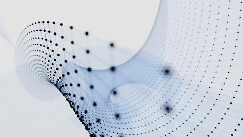Matrix of abstract geometry with blue lines and dots waving and twisting. 3.. イラスト素材