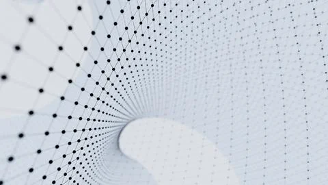 Matrix of abstract geometry with blue lines and dots waving and twisting. 3.. イラスト素材