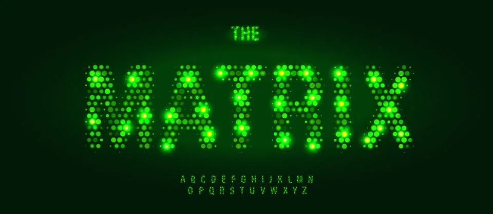Matrix AI Digital Technology Font Logo Alphabet, Green Glowing Letters. Creative 库存插图